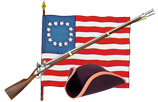 tricorn hat,flag, musket